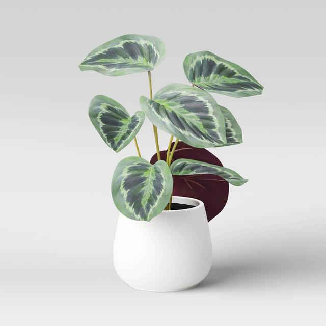 Mini Artificial Caladium in Textured White Ceramic Pot Dark Green - Opalhouse™