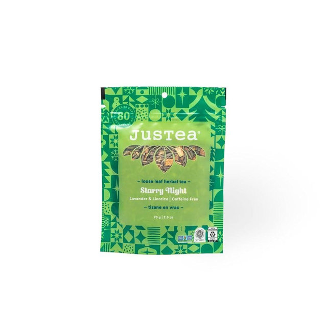 JusTea STARRY NIGHT | Loose Leaf Herbal Tea | Recyclable Refill Pouch | 40+ Cups (2.5oz) | Caffeine Free | Award-Winning | Fair Trade | Non-GMO