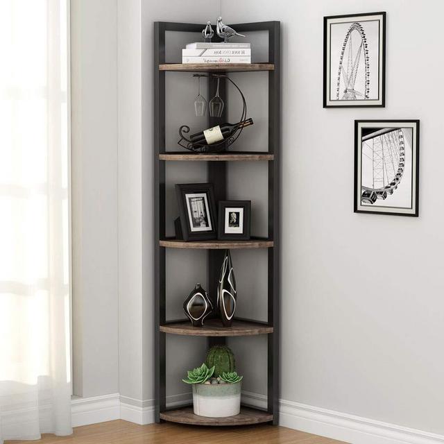 Tribesigns 5 Tier Corner Shelf, Rustic Corner Storage Rack Plant Stand Small Bookshelf for Living Room, Home Office, Kitchen, Small Space
