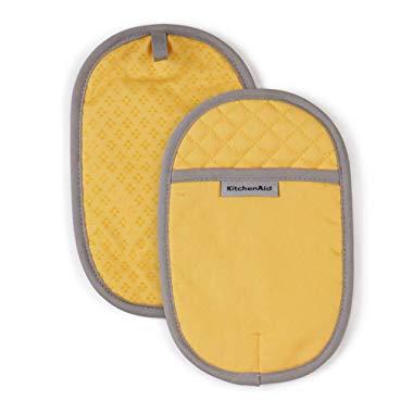 KitchenAid Asteroid Cotton Pot Holders with Silicone Grip, Set of 2, Buttercup