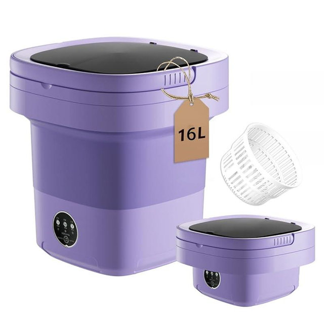 16L Portable Washing Machine, Folding Clothes Washer with Spin Basket & 3 Modes | Mini Washer for Underwear, Socks, Baby Clothes | Compact Washing Machine for Apartments, RV & Travel, Home (Purple)