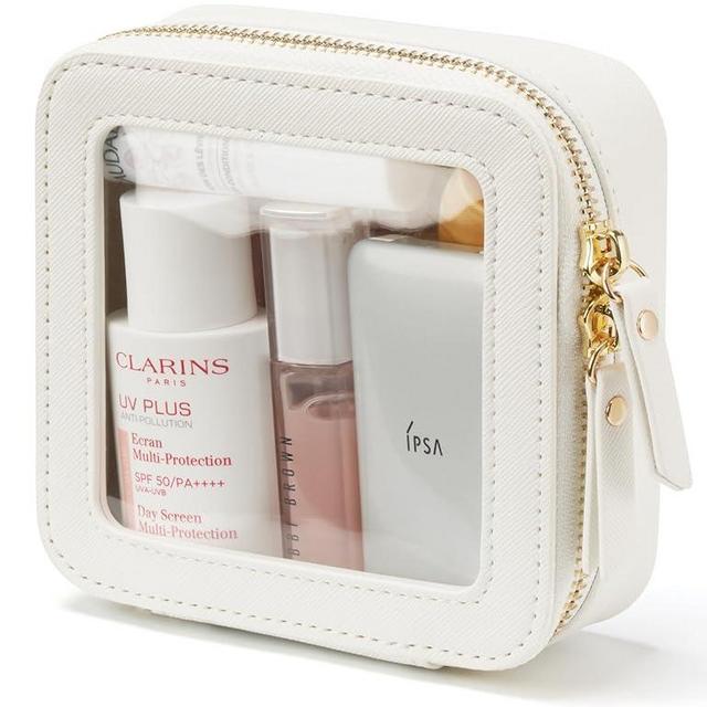 Small Cosmetic Bag for Purse Mini Makeup Bag for School Cute Clear Make Up Pouch for Travel Tiny Leather White Make Up Organizer Case for Backpack Toiletry Bag Waterproof Square Pouch with Zipper
