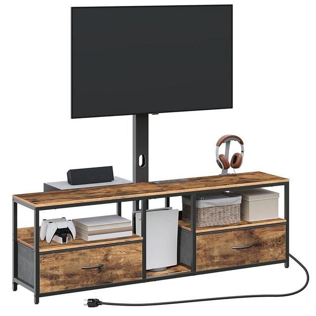 MAHANCRIS TV Stand with Mount for up to 75", Entertainment Center with Switch-Controlled Charging Station, Swivel TV Stand Mount with Fabric Drawers, for Living Room, Rustic Brown TVHR154E01N1