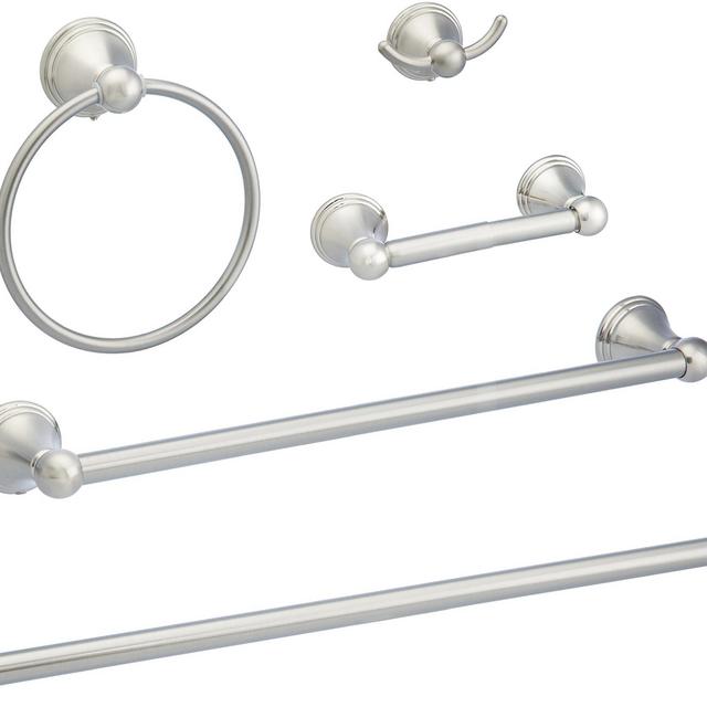 AmazonBasics AB-BR817-SN Bathroom Hardware Set, 5 Piece, Satin Nickel
