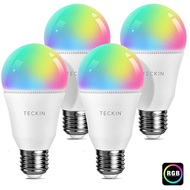 TECKIN LED Smart Bulb Alexa Light Bulbs, RGB Dimmable Multicolor Bulbs E27 A19 60W Equivalent, Compatible with Alexa, Google Home and IFTTT, Cold and Warm Light 2800K-6000K, Wifi Control Bulb (4 Packs