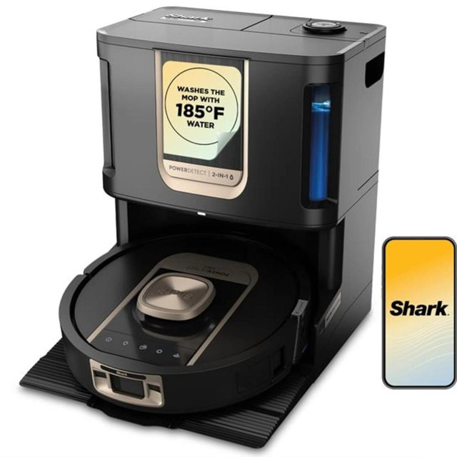 Shark Robot Vacuum & Mop Combo, PowerDetect ThermaCharged NeverTouch Pro, Self-Emptying, Self-Refill with Heated Mop Cleaning, 60-Day Capacity,30-Day Tank, 6 Power Detect Technologies, Black, RV2920XE