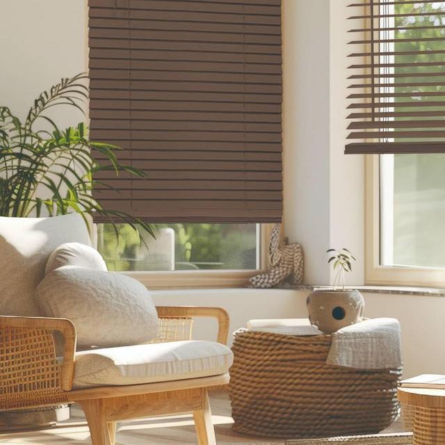 REGAL ESTATE Cordless 2" Faux Wood Blinds for Inside Mount, 31.5" W x 64" H, Dark Oak