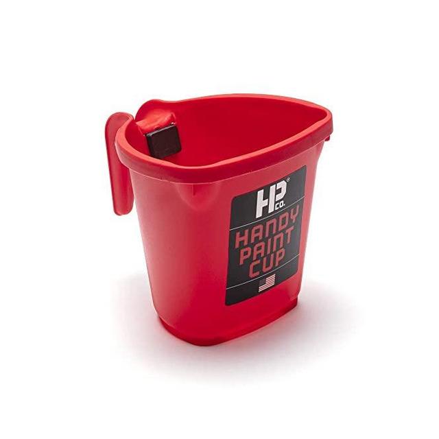 HANDy Paint Cup Holds 16 oz. of Paint or Stain, Integrated Magnetic Brush Holder Ideal for Trim Work, Touch-ups, 1 Count (Pack of 1), Red