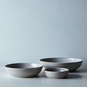 Grey Swirl Glass Shallow Bowls (Set of 4)