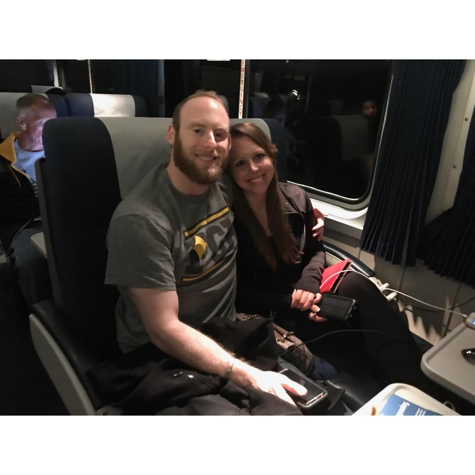 Enjoying a train ride to Vancouver from Seattle.
