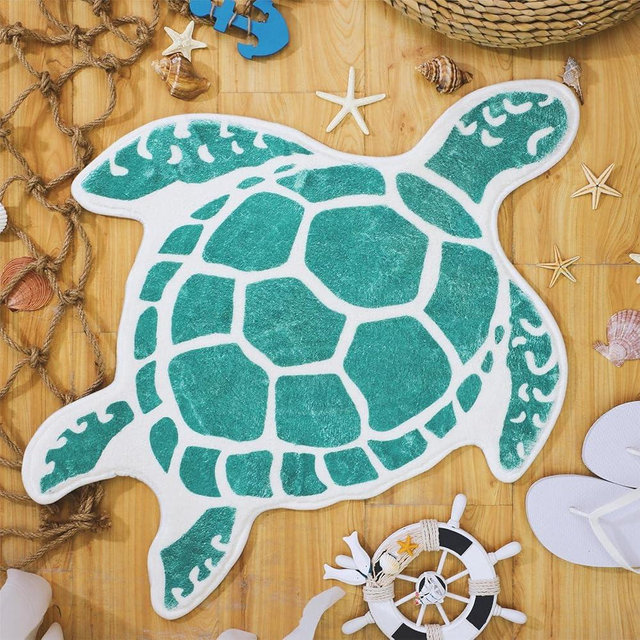 Haull Sea Turtle Bathroom Rug Beach Mats Rugs No Silp Turquoise Turtle Washable Cover Floor Rug Tropics Summer Ocean Theme Bathroom Mat for Door Living Room Bedroom Shower, 30.7 x 25 Inch(Teal)