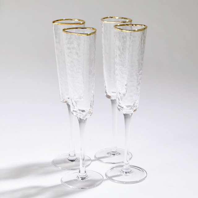 Gold rim champagne glasses