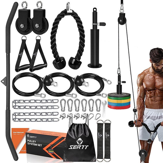 SERTT Home Gym Pulley System, Tricep Workout Pulley System for LAT Pulldown, Biceps Curl, Triceps, Shoulders, Back, Forearm Workout, Weight Cable Pulley System for Squat Rack, Garage