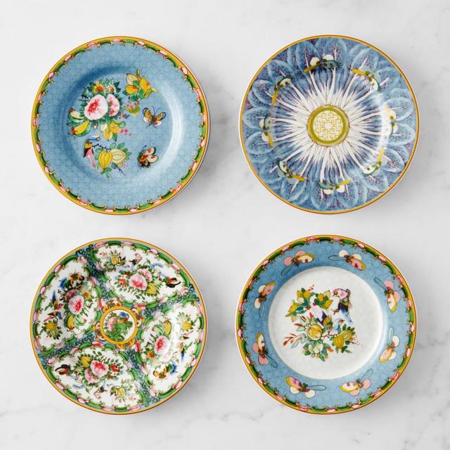 Famille Rose Boxed Appetizer Plates, Set of 4, Blue