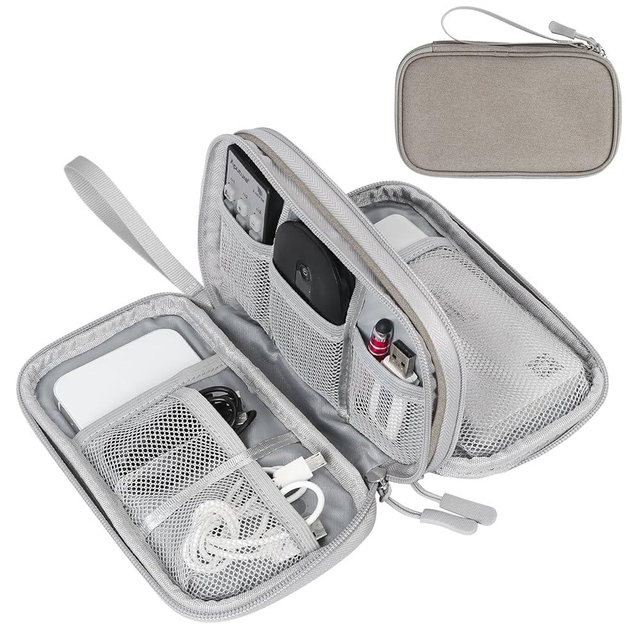 FYY Electronic Organizer, Travel Cable Organizer Bag Pouch Electronic Accessories Carry Case Portable Waterproof Double Layers Storage Bag for Cable, Charger, Phone, Earphone, Medium Size- Khaki