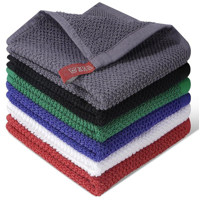 ZHAYAO 100% Cotton Waffle Weave Kitchen Dish Cloths, 6-Pack 12x12 Inch Dark Grey Ultra Soft Absorbent Quick Drying Dish Towels for Drying Dishes & Cleaning, 6 Colors