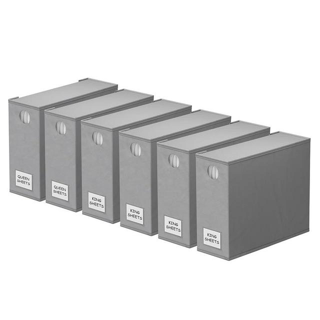 SpaceAid 6 Pack Bed Sheet Organizers and Storage, Foldable Sheet Organizer for Linen Closet, Sheets Set Folder Keeper with Window XL (Queen & King Size) Organizing Bedding Container, Gray