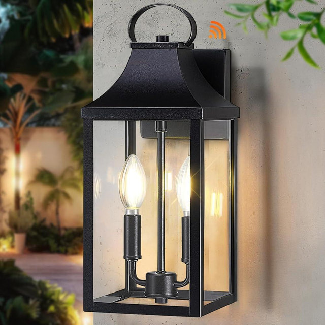MYHXQ 15" Dusk to Dawn Black Outdoor Wall Lantern, Outside Modern Wall Sconce Light Fixture, Porch Light Wall Mount with E12 Socket and Glass, Waterproof Exterior Lamp Lighting for Patio Garage, 1Pack
