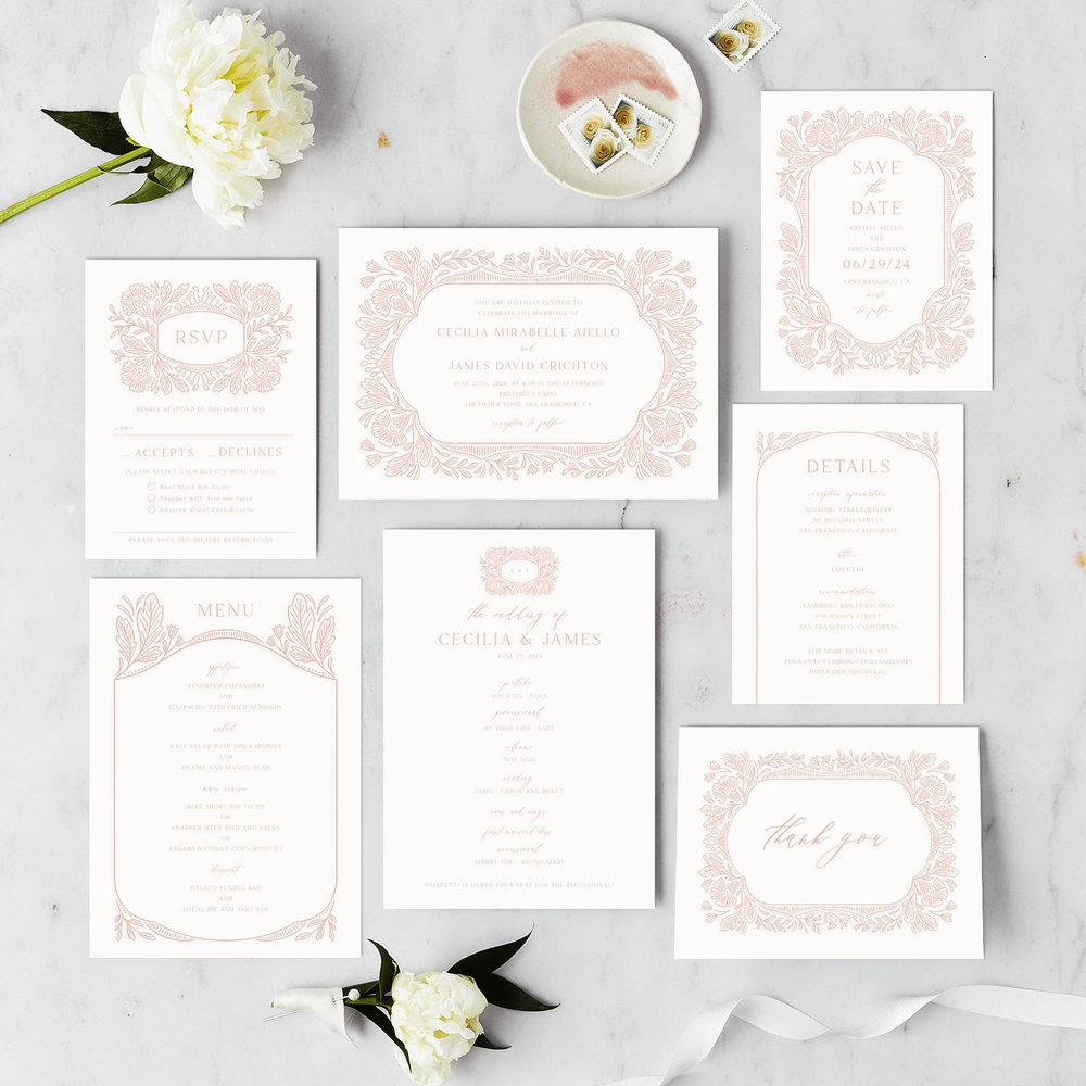 Caleania Landscape Letterpress | Navy | Zola Wedding Invitations