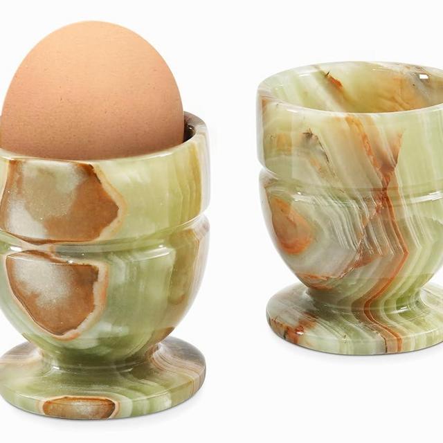 Radicaln Marble Egg Cups 2.5'' Inch Green Onyx Handmade Egg Holder For Soft Boiled Eggs Ideal Egg Cup Holder & Hard Boiled Eggs Cups Set Egg Holder Countertop