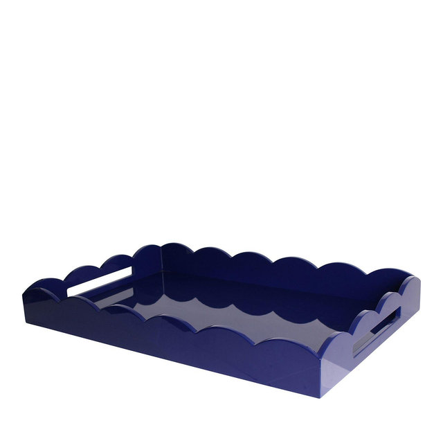Addison Ross Navy Scalloped Ottoman Tray, 26" x 17"