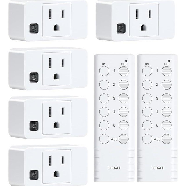 Wireless Remote Control Outlet, 200FT Long Range Remote Light Switch, Mini Remote Outlet Plug, 15A/1875W High-Power for Lamps, Lights, Household Appliances, FCC & ETL Listed (5 Outlets + 2 Remotes)