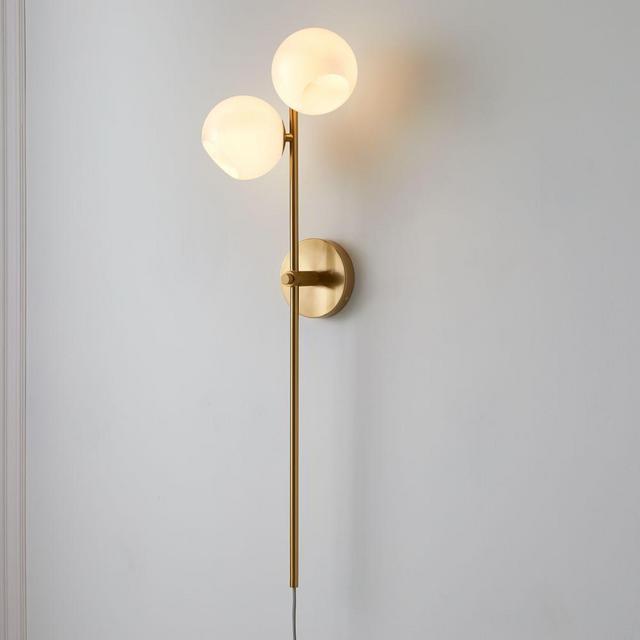 Staggered Glass Plug In Sconce, Milk, Glass, Antique Brass, Set of 2