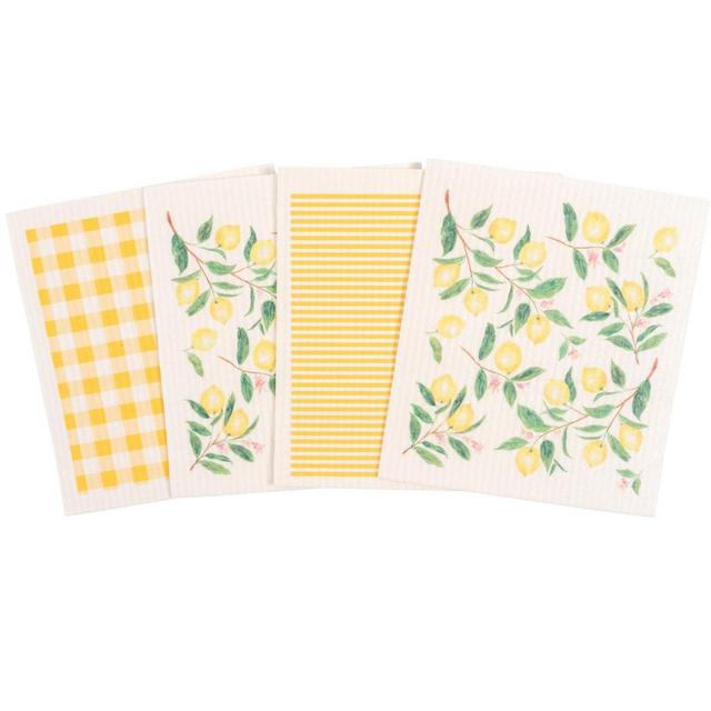 KAF Home Swedish Dish Cloths - Set of 4, Reusable, Absorbent Cellulose Sponge Towels for Kitchen, Cleaning Counters, and Dishes