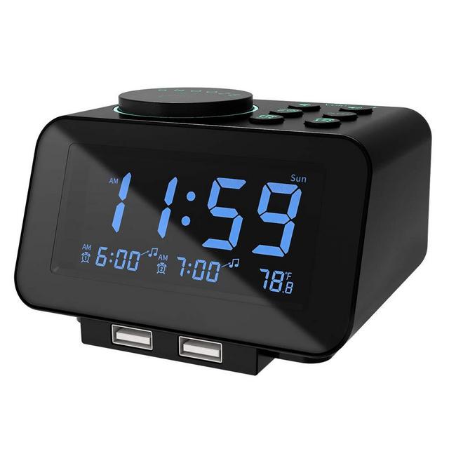 USCCE Digital Alarm Clock Radio - 0-100% Dimmer, Dual Alarm with Weekday/Weekend Mode, 6 Sounds Adjustable Volume, FM Radio w/Sleep Timer, Snooze, 2 USB Charging Ports, Thermometer, Battery Backup