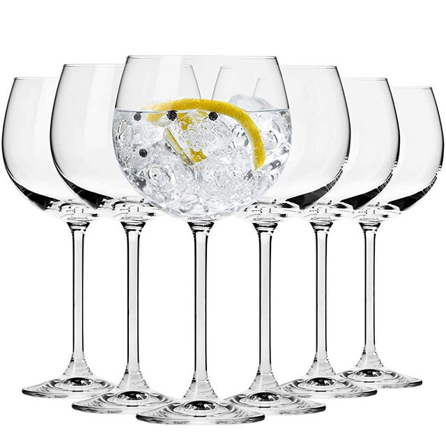 KROSNO Cocktail Gin Tonic Balloon Water Glasses | Set of 6 Pieces | 16.2 oz | Venezia Collection | Ideal for Home, Restaurant, Events & Parties | Dishwasher and Microwave Safe