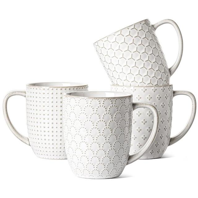 LE TAUCI Coffee Mugs 17oz,Ceramic Mug Set, Housewarming Wedding Gift, Embossment Cups for Latte, Hot Tea, Cappuccino, Mocha, Cocoa - 3.8 inch, Set of 4, Arctic White
