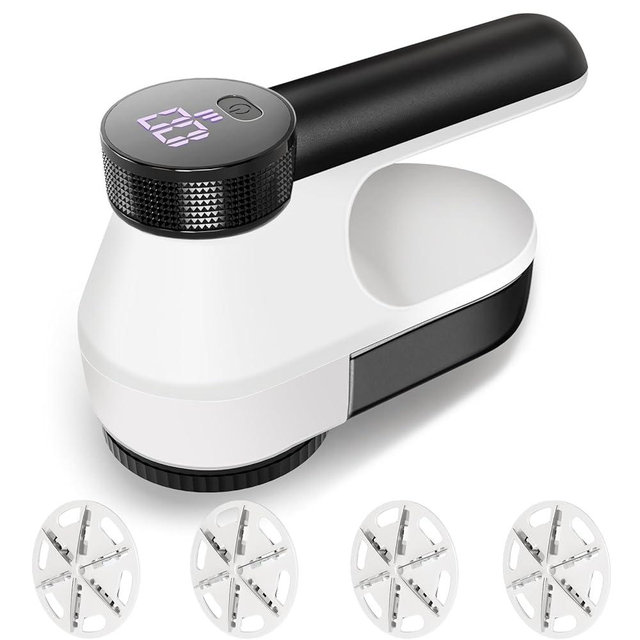 BAICIWE Fabric Shaver, Electric Lint Remover Rechargeable, Sweater Shaver with 3-Speeds and Battery Led Digital Display, 3 Replaceable 6-Leaf Blades, Lint Shaver for Clothing