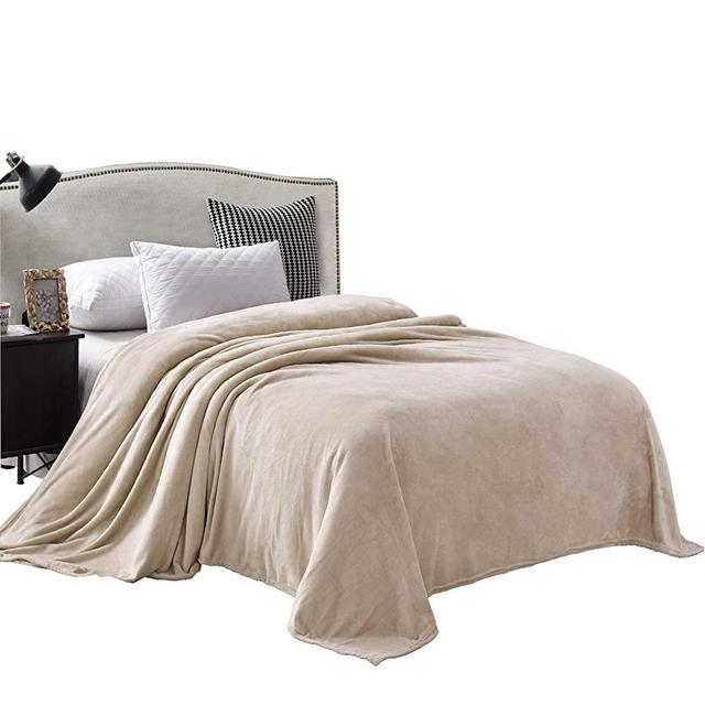 Exclusivo Mezcla Queen Size Flannel Fleece Velvet Plush Bed Blanket as Bedspread/Coverlet/Bed Cover (90" x 90", Camel) - Soft, Lightweight, Warm and Cozy