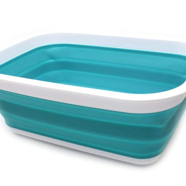 SAMMART 9.2L (2.37Gallon) Collapsible Tub - Portable Outdoor Picnic Basket/Crater - Foldable Shopping Bag - Space Saving Storage Container (M, Bright Blue)