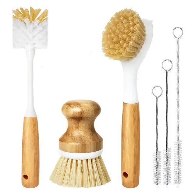6 Pack Dish Brush Set – Kitchen Brushes with Vegetable, Bottle, Dish & Straw Brushes for Pots, Pans, Skillet, Wok & Cast Iron