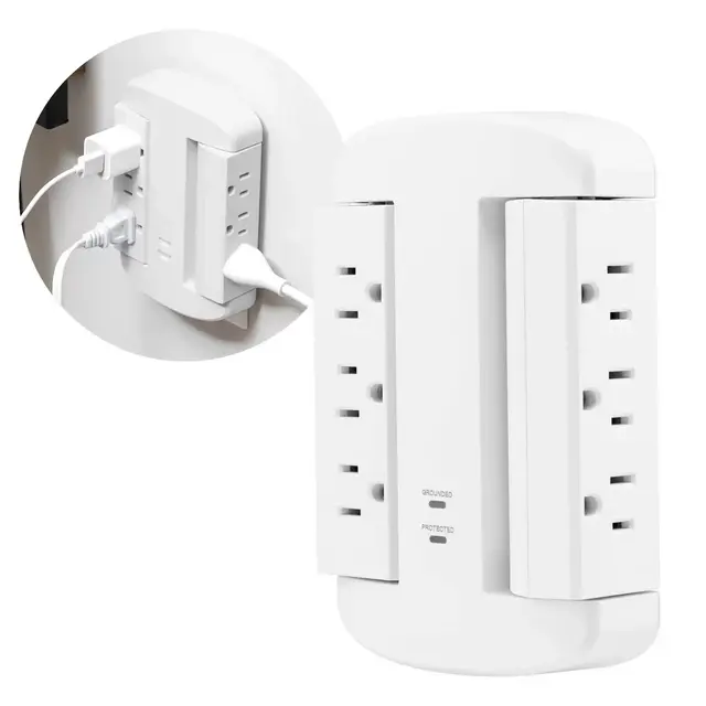 GE 6-Outlet Swivel Surge Tap 980J White: Multi Plug Extender, Wall Plug, Lifetime Warranty, 980 Joules