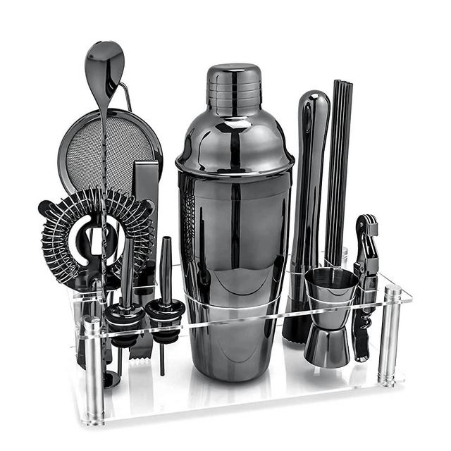 VG Bar Set Cocktail Shaker Set with Stand, Bartender Kit with Bar Tools Set Decor and Cocktail Set for Drink Mixer(Black, 14+1 PIECE)