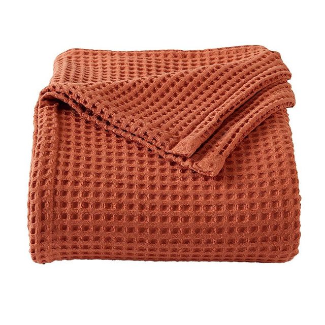 100% Cotton Waffle Weave Bed Blanket | Soft, Breathable, and Lightweight Blanket for All-Season | Perfect for Layering | Brielle Collection (Full / Queen, Burnt Orange)