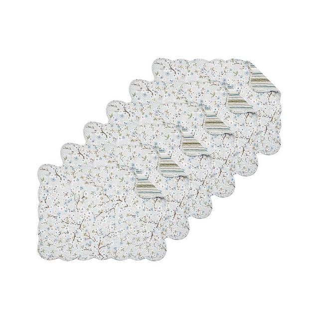 C&F Home Serenity Reversible Machine Washable Quilted Vintage Design Placemat Set of 6 Floral for Kitchen or Dining Table White & Blue