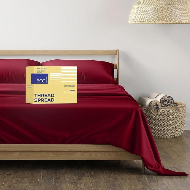 THREAD SPREAD 100% Egyptian Cotton Sheets Full Size - 600 Thread Count Sheets 4 PC 16" Deep Pocket Full Size Sheets Set, High Thread Count Soft Cooling Sateen Weave Hotel Luxury Sheets Set - Burgundy