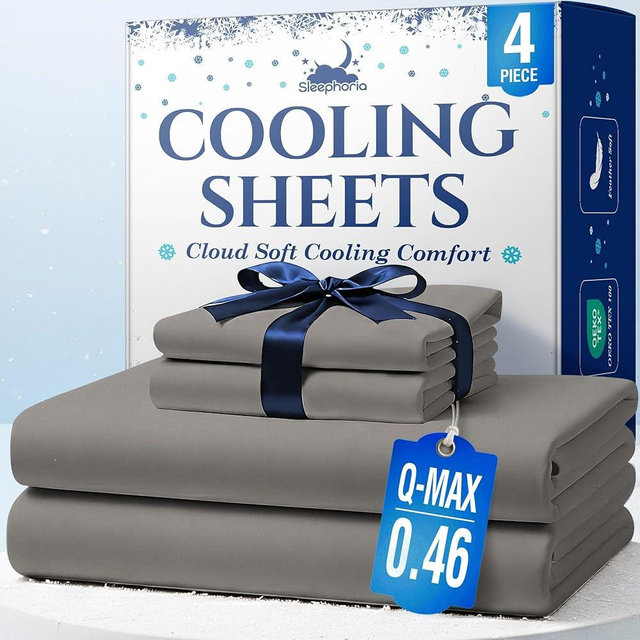 SLEEPHORIA Cooling Sheets - BreezeWeave 4 PC King Size Cooling Bed Sheets for Hot Sleepers & Deep, Cool Rest - Cloud Soft, Silky Smooth, 16 in Deep Pocket, Ultra Durable (Cool Grey)