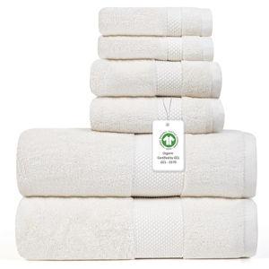 Farm to Home 100% Organic Bath Towel Set of 6 – GOTS & Oeko-TEX Certified Organic Cotton, Soft, Ultra Absorbent, Quick Dry - Includes 2 Bath Towels, 2 Hand Towels, 2 Washcloths - Pearl