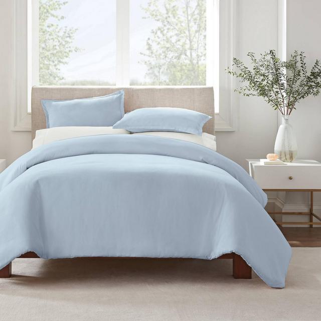 Full/Queen 3pc Simply Clean Duvet Set Light Blue - Serta