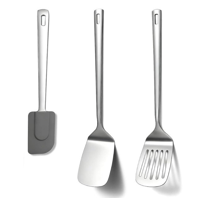 Berglander Stainless Steel Spatulas Set 3pcs, Metal Spatula Solid&Slotted&Flexible Turner, Heavy Duty Sturdy Kitchen Spatula, High Heat Resistant Cooking Utensils for Nonstick Cookware