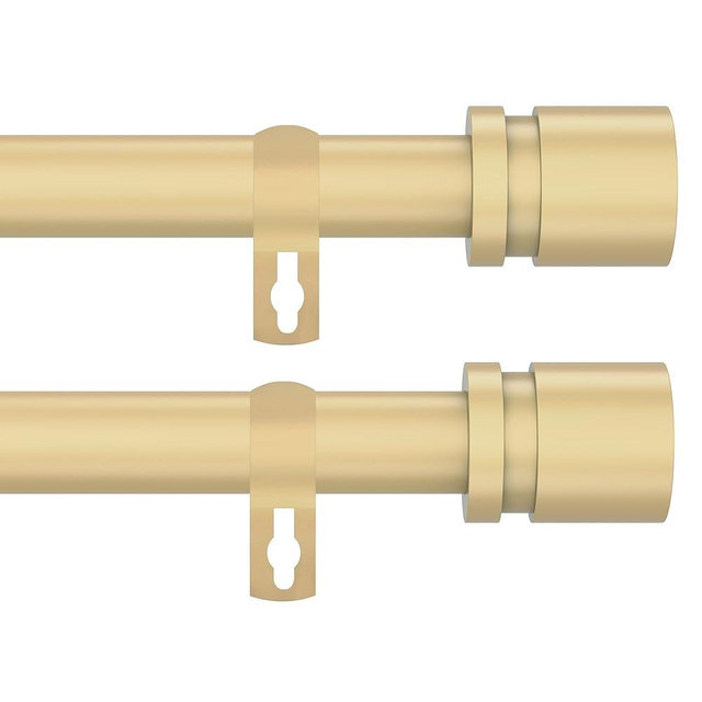Gold Curtain Rods for Windows, 28 to 48 Inch Adjustable Modern Curtain Rod, 2 Pack 5/8 Diameter Heavy Duty Easy to Install Curtain Rod with Brackets, Decorative Curtain Rods with End Cap Design