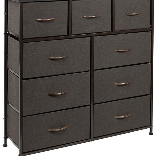 Sorbus Dresser with 9 Drawers - Furniture Storage Chest Tower Unit for Bedroom, Hallway, Closet, Office Organization - Steel Frame, Wood Top, Easy Pull Fabric Bins (Brown)