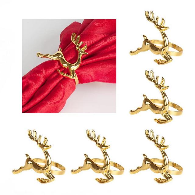 Jofefe 6Pcs Deer Napkin Rings Gold Napkin Rings Elk Chic Napkin Ring Holder for Christmas, Thanksgiving, Holiday Family Gatherings, Dinner Parties, Easter