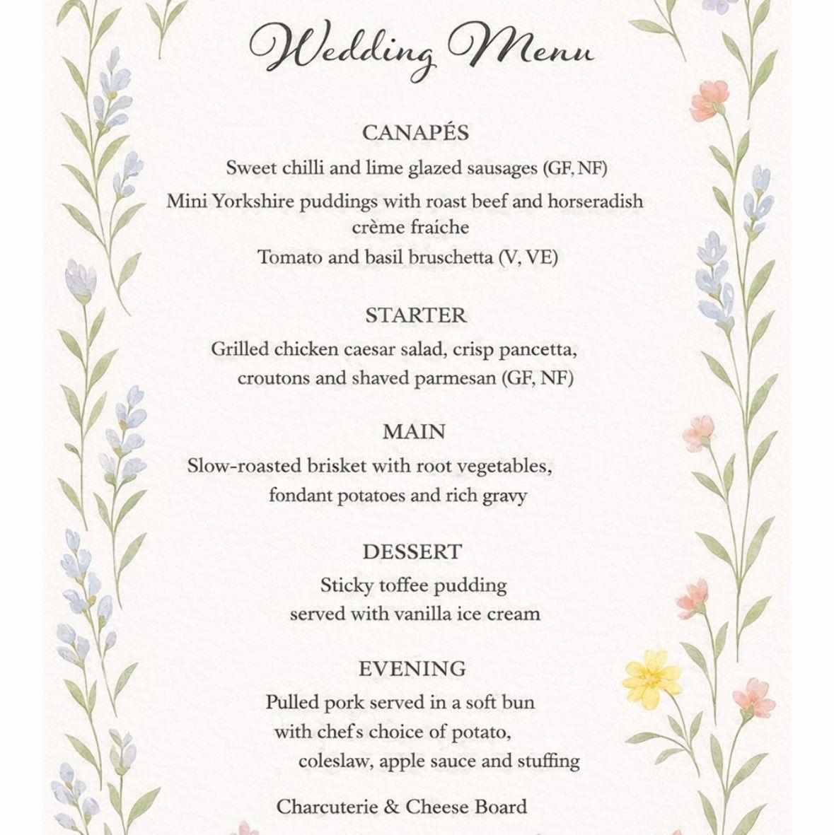 Wedding Menu