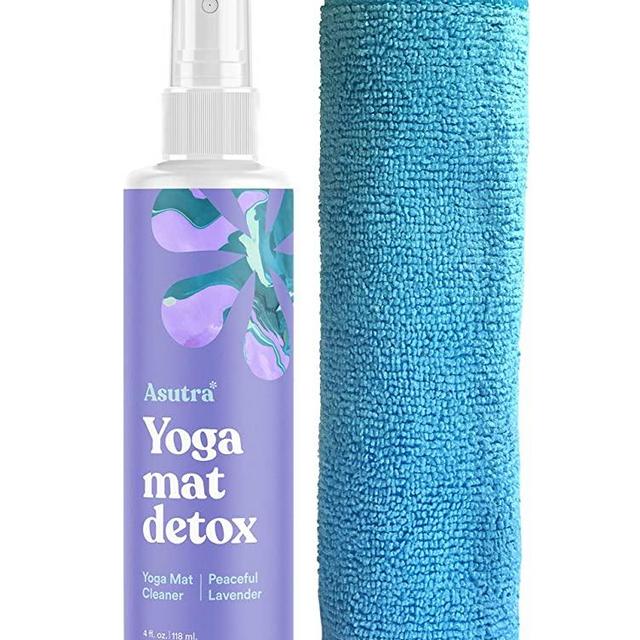ASUTRA Natural & Organic Yoga Mat Cleaner (Peaceful Lavender Aroma), 4 fl oz | Safe for All Mats & No Slippery Residue | Cleans, Restores, Refreshes | Comes w/ Microfiber Cleaning Towel