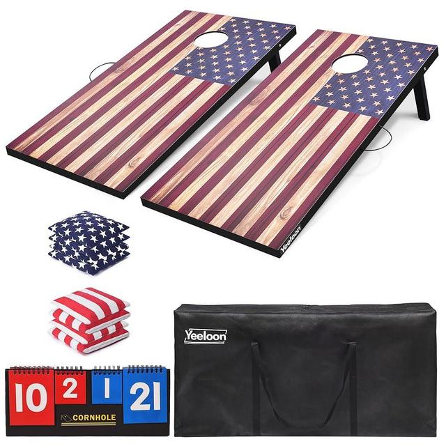 Yeeloon Cornhole Set, Tailgate/Regulation Size Cornhole Boards with 8 Bean Bags and Carrying Case, 3x2/4x2 Corn Hole Outdoor Game Toss Board for Adults Outside Activities